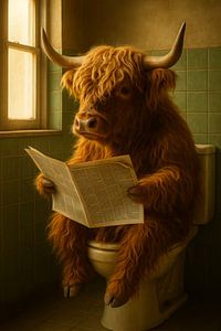 Schottischer Highlander auf der Toilette