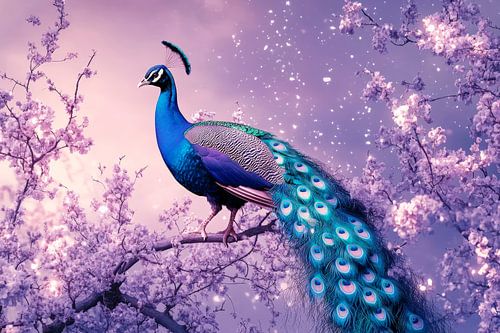 Beautiful peacock under flowering branches by Poster Art Shop