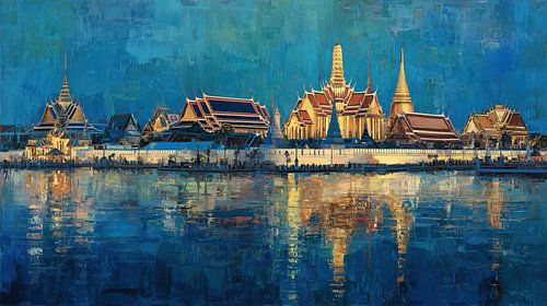 The Grand Palace Bangkok thailand in de nacht abstract panorama