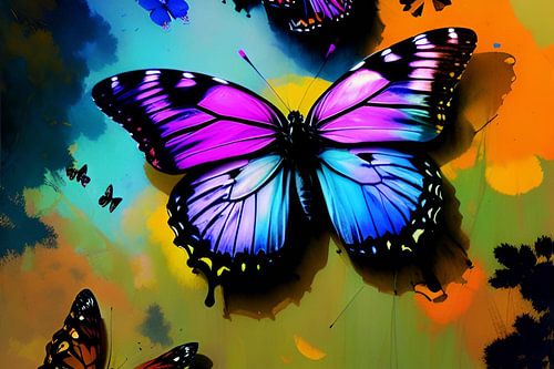 Een kleurenzee tijdens de vlucht: een vlinder danst in een kleurrijk gewaad