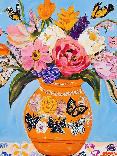 Vibrant Floral Vase Painting