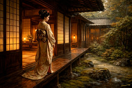 Traditioneel huis met geisha – Japanse kunstcollectie