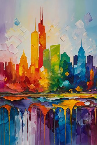 Kleurrijke skyline met abstracte lijnen