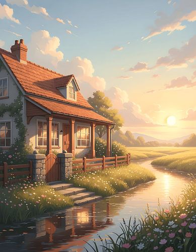 Goldener Sonnenuntergang auf der kleinen Veranda