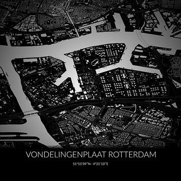 Black-and-white map of Vondelingenplaat Rotterdam, South Holland. by Rezona