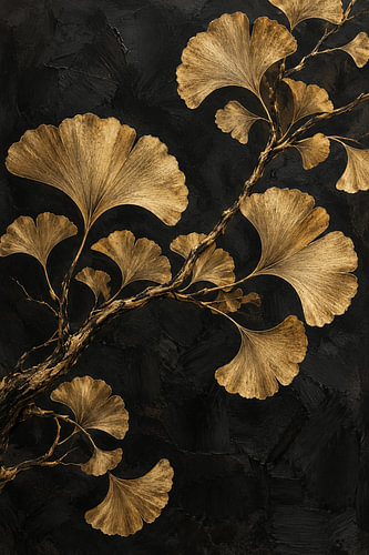 Black and gold painting – Ginkgo leaves