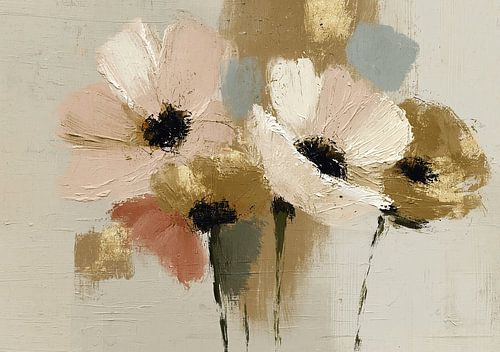 Abstracte bloemcompositie met gouden accenten