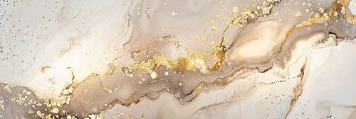 Beige mit Gold abstrakte Textur Kunst als Panorama Wanddekoration von Digitale Schilderijen