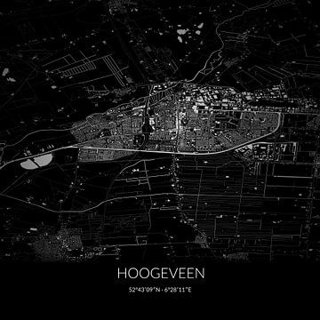 Zwart-witte landkaart van Hoogeveen, Drenthe. van Rezona