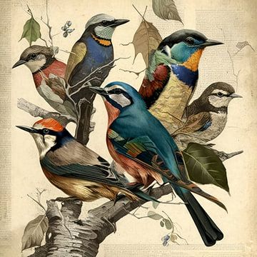 Collage Tekening Vogels van Preet Lambon