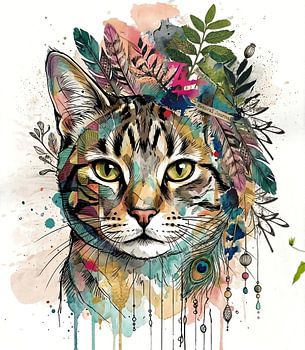 Le chat expressif de Cyperse, un chat artistique à l'encre et à l'aquarelle