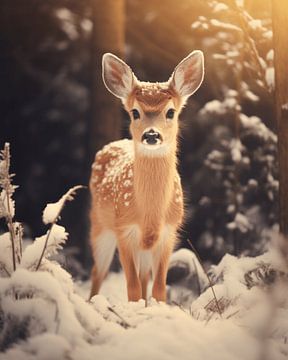 Cerf dans un paysage d'hiver sur Studio Allee