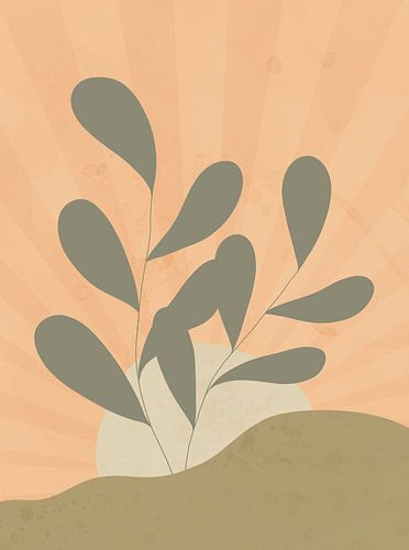 Minimalistisch landschap met een groene bladplant