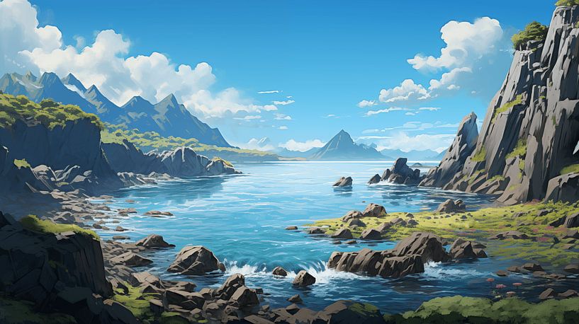 Eine wunderschöne Küstenlandschaft mit einer felsigen Küste und markanten Felsen, die eine einzigartige Landschaft bilden. von Animaflora PicsStock