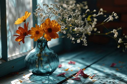 Buntes und modernes Stillleben mit Blumen