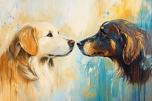 Kleurrijke honden schildering met contrast