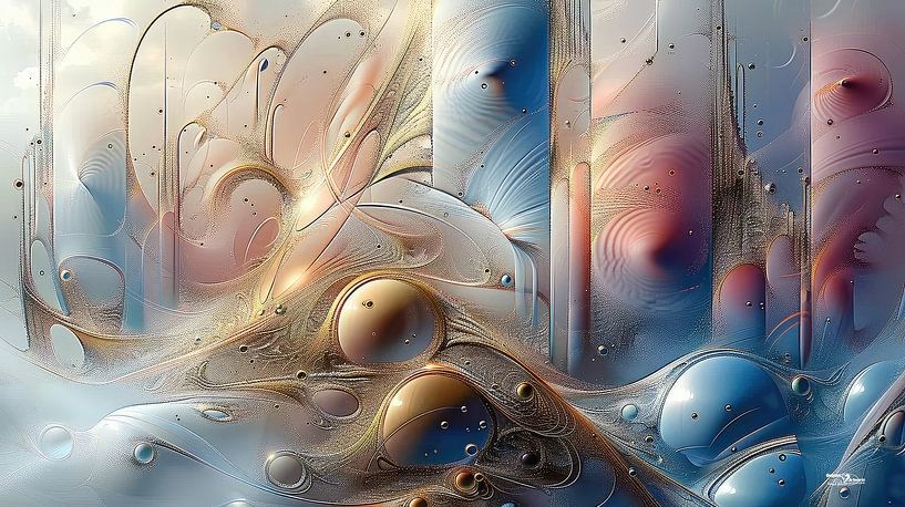 magische Formen in blau-gold-silber-rosa von Gelissen Artworks