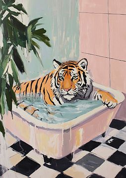A lion in the bathtub
