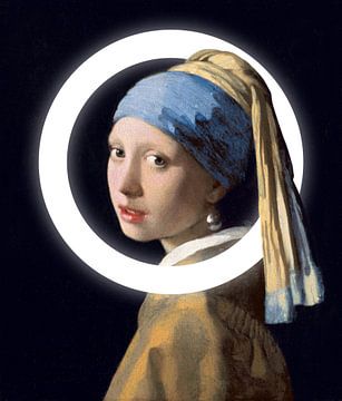 Het Meisje met de parel met licht cirkel van Maarten Knops