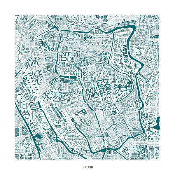 Utrecht als plattegrond met straatnamen en meer! van Vol van Kleur