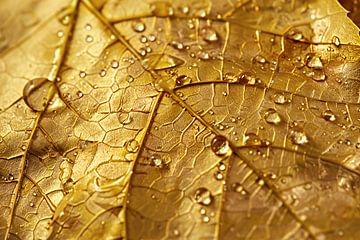 Gouden herfstblad met dauwdruppels close-up van Art & Soul Creations
