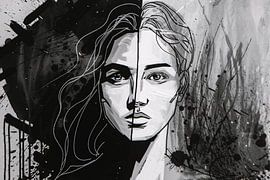 Portrait féminin expressif en noir et blanc sur Imperial Art House