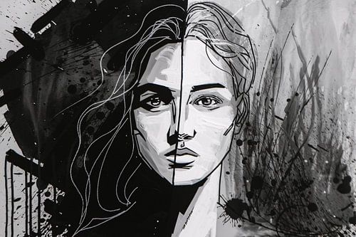 Expressief zwart-wit vrouwenportret
