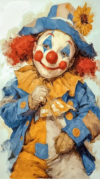 fröhlicher Clown in Aquarell von Gelissen Artworks