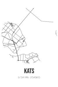 Kats (Zeeland) | Landkaart | Zwart-wit van Rezona