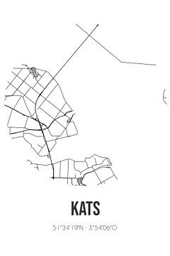 Kats (Zeeland) | Carte | Noir et blanc sur Rezona