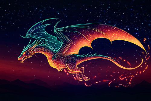 Neon draak in sterrenhemel