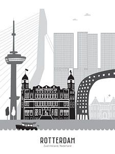 Skyline Illustration Stadt Rotterdam | Sparta | Kasteel schwarz-weiß-grau von Mevrouw Emmer