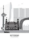 Skyline illustration city Rotterdam | Sparta | Castle black-white-grey by Mevrouw Emmer thumbnail