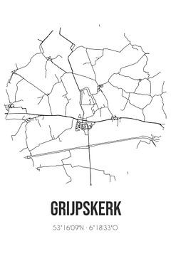 Grijpskerk (Groningen) | Landkaart | Zwart-wit van MijnStadsPoster