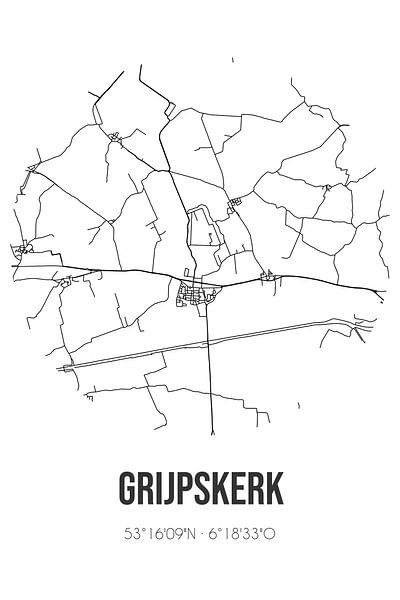 Grijpskerk (Groningen) | Map | Black and White by Prints of Place