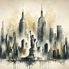 New York Aquarell: Die Skyline in Sepiatönen von artefacti