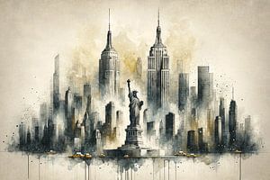 New York Aquarell: Die Skyline in Sepiatönen