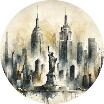 New York aquarel: de skyline in sepiatinten van artefacti