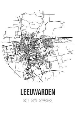 Leeuwarden (Fryslan) | Landkaart | Zwart-wit van Rezona