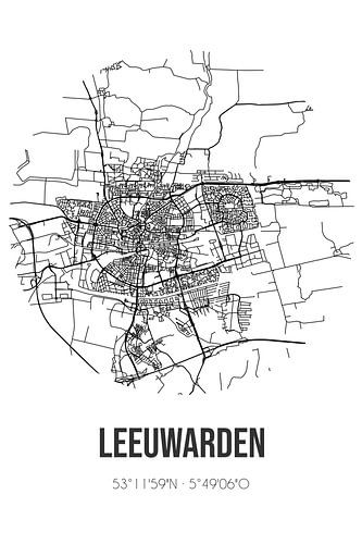 Leeuwarden (Fryslan) | Landkaart | Zwart-wit