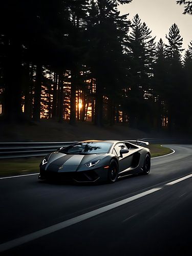 Lamborghini Aventador zwarte zonsondergang
