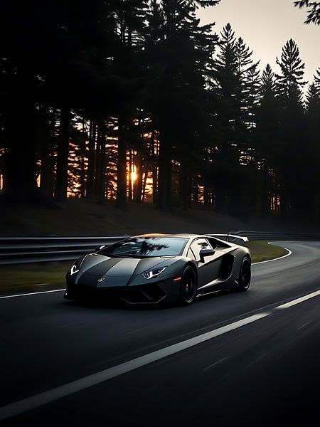 Lamborghini Aventador zwarte zonsondergang van MIROKKU