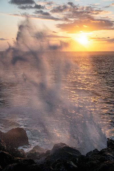 Zonsondergang over oceaangolven van Heiko Meier