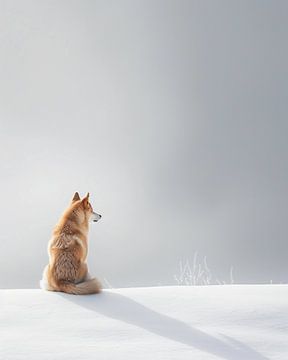 Hond in de sneeuw van fernlichtsicht