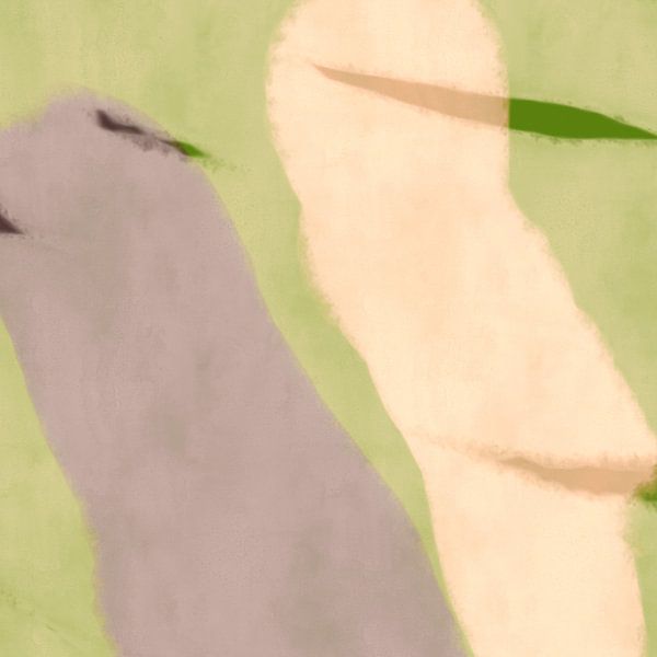 Peinture abstraite minimaliste moderne en vert clair, blanc et lilas par Dina Dankers
