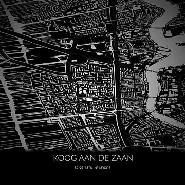 Zwart-witte landkaart van Koog aan de Zaan, Noord-Holland. van Rezona
