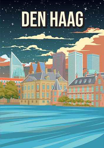 Den Haag Nacht Reiseplakat - Vintage Werbung Stil