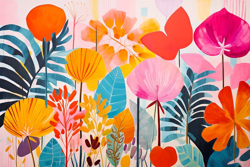 Vintage Flowers, Colourful Abstract Modern by Caroline Guerain