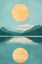 Twin suns over a calm lake by Poster Art Shop