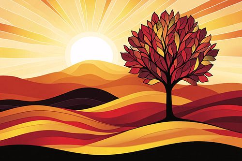 Warme herfstboom in landschap